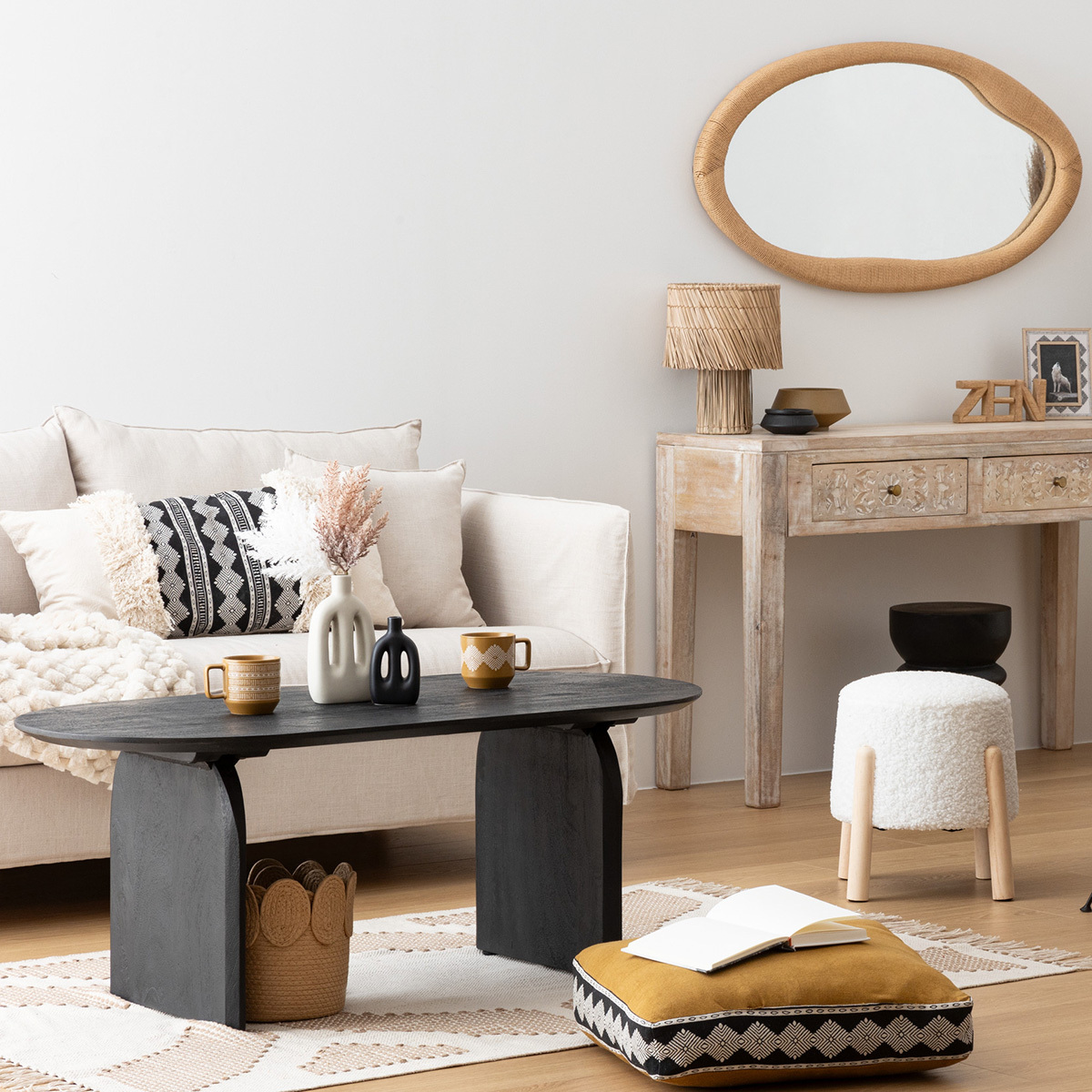 Taburete auxiliar "Inuit" Bucle Blanco Blanco