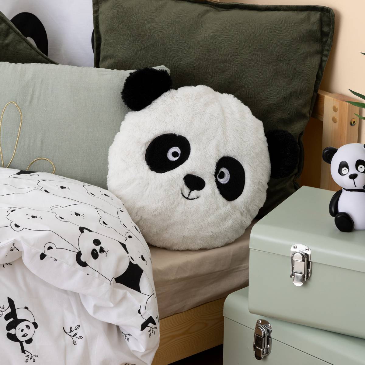 Cojín Panda "Nao" Negro y Blanco, D.27 cm Blanco y negro