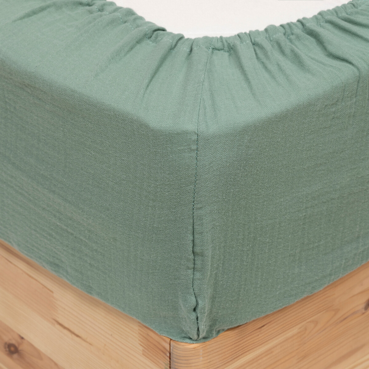 S&aacute;bana ajustable "Flora" Gasa de algod&oacute;n, Verde Celad&oacute;n, 140x190 cm Verde celad&oacute;n