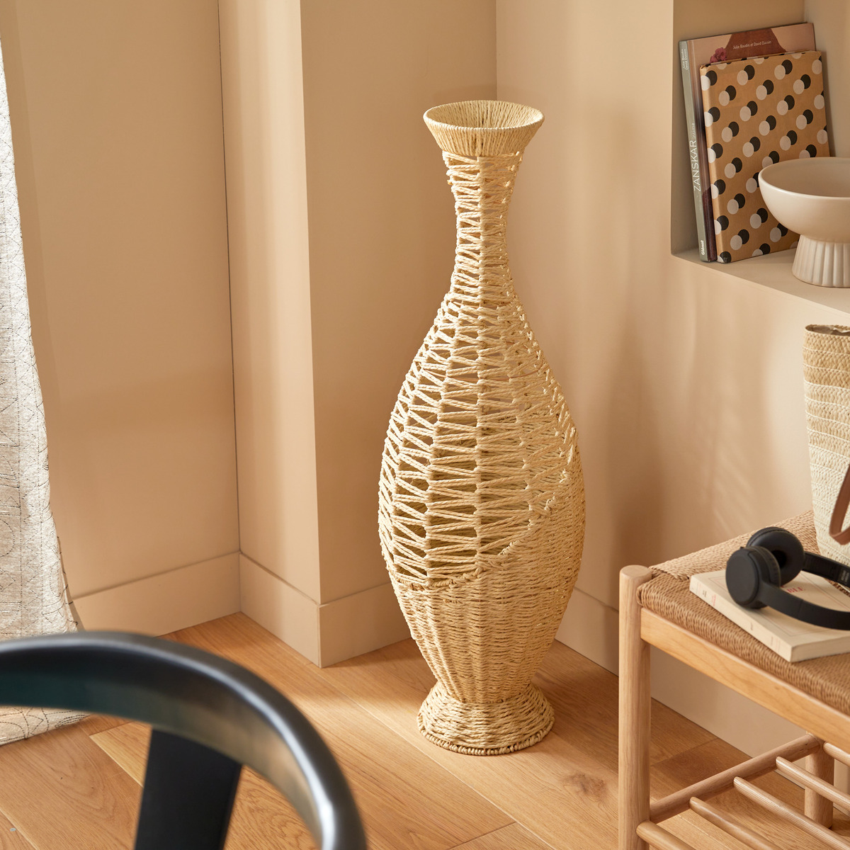 Jarr&oacute;n "Arcilla" Fibra vegetal, Beige, H.90 cm Beige