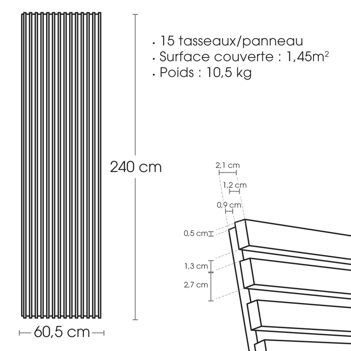 Panel decorativo de listones de madera "Colva" Efecto roble claro, fondo negro, 240x60 cm Efecto roble claro / Fondo negro