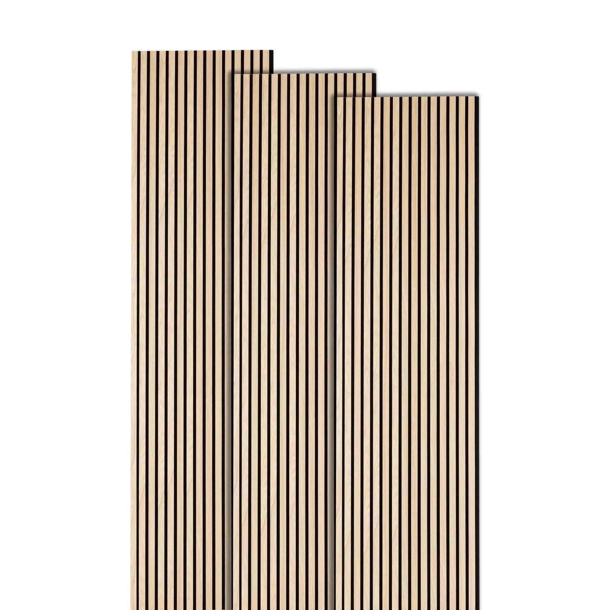 Panel decorativo de listones de madera "Colva" Efecto roble claro, fondo negro, 240x60 cm Efecto roble claro / Fondo negro