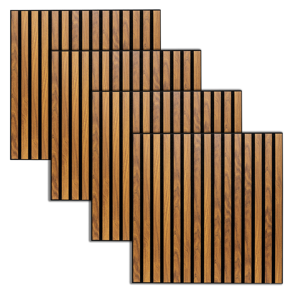 Lote de 4 paneles decorativos de listones de madera Colva Efecto nogal, fondo negro, 60x60 cm Efecto nogal / Fondo negro