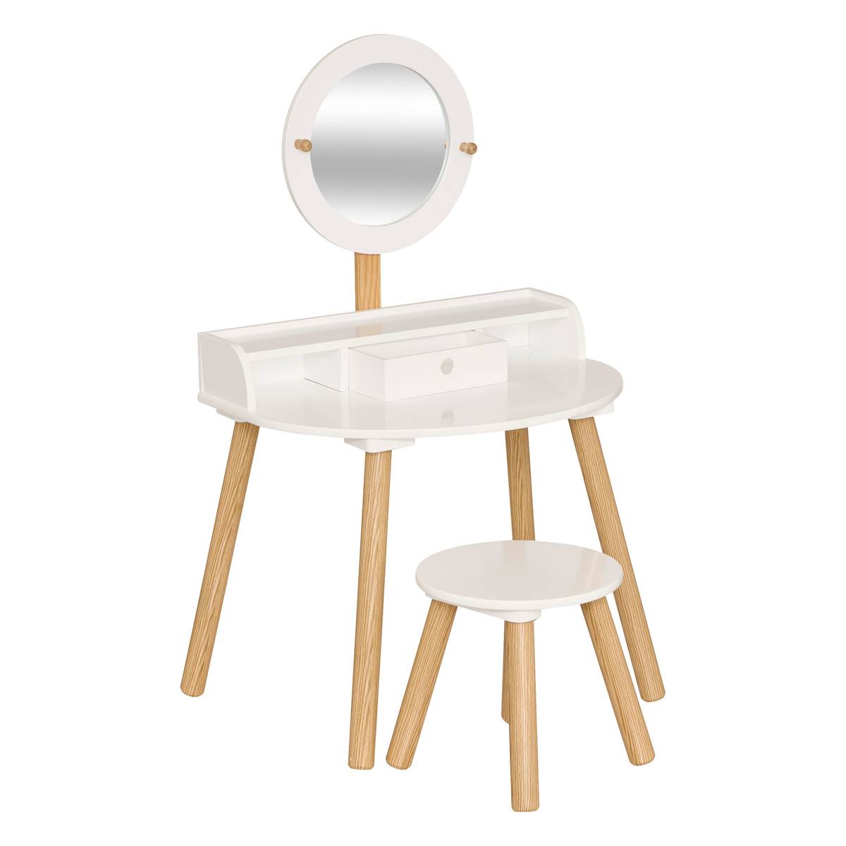 Tocador y taburete infantil "Bella" H.89,2 cm, Blanco Blanco