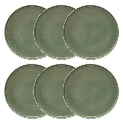Lote de 6 platos llanos "tierra desconocida" loza, d.26,7 cm, verde caqui