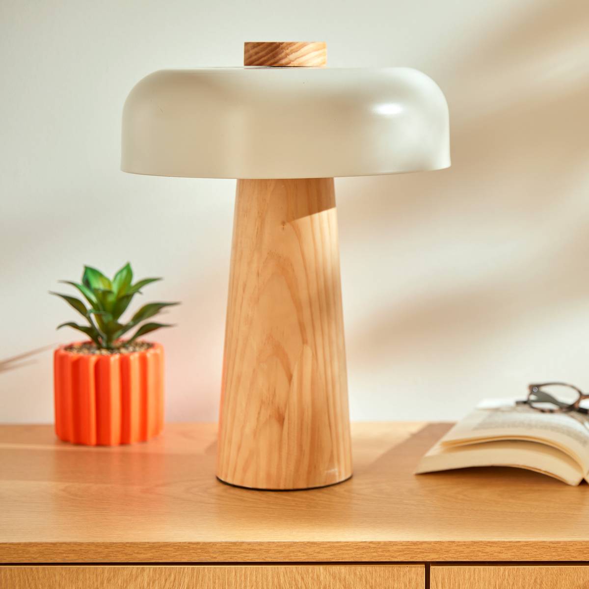 Lámpara de seta de sector "Pola" Blanco, H.36 cm Marrón