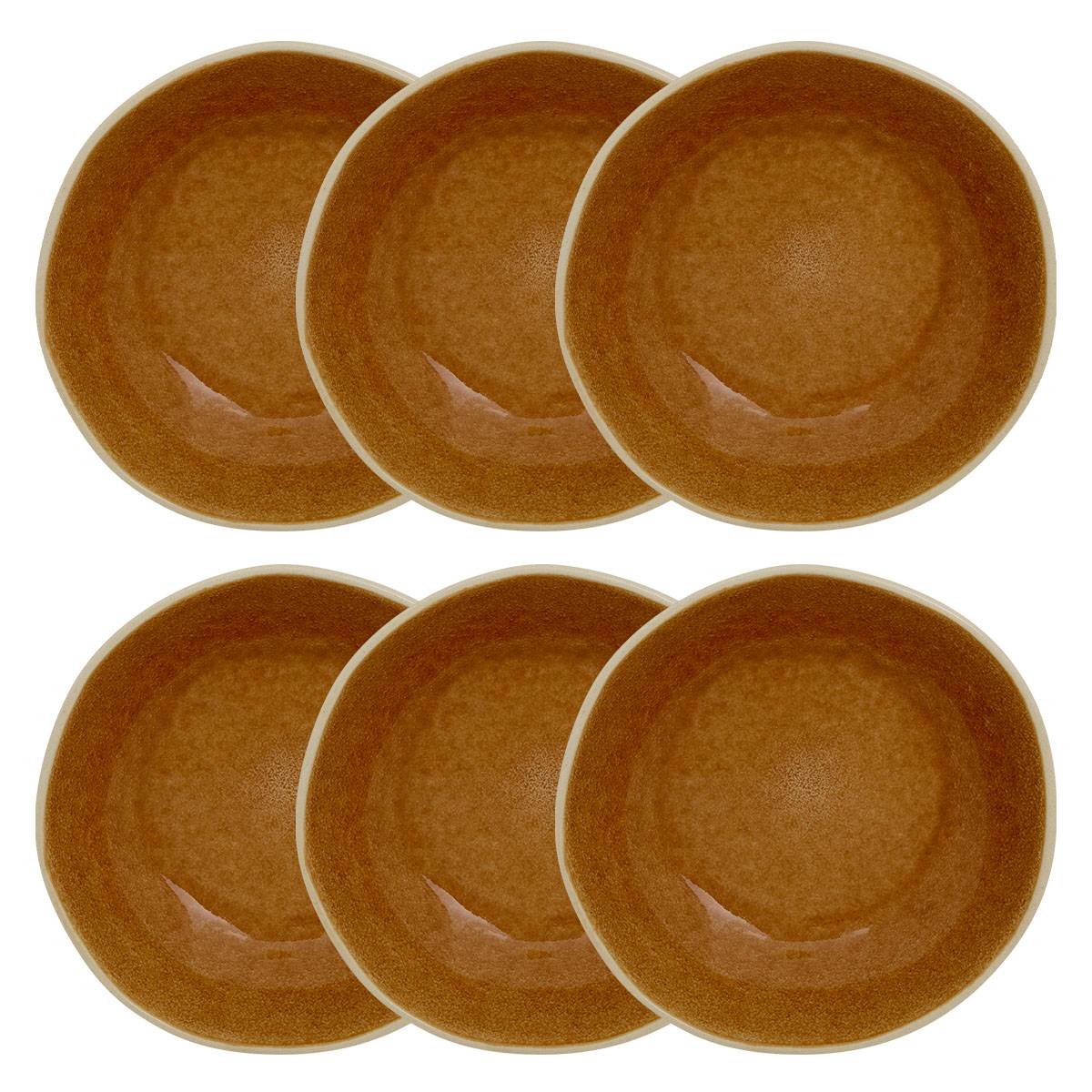 Lote de 6 platos hondos "Wonja" Loza, D.18,8 cm, Amarillo Amarillo