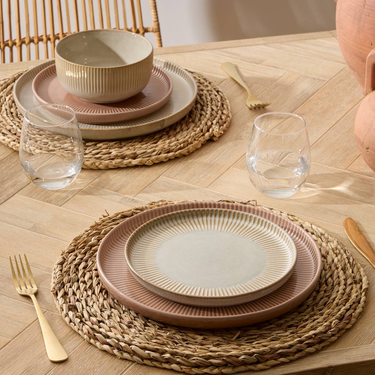 Lote de 6 platos de postre "Chloe" Gres (cerámica), D.20,5 cm, Beige Beige