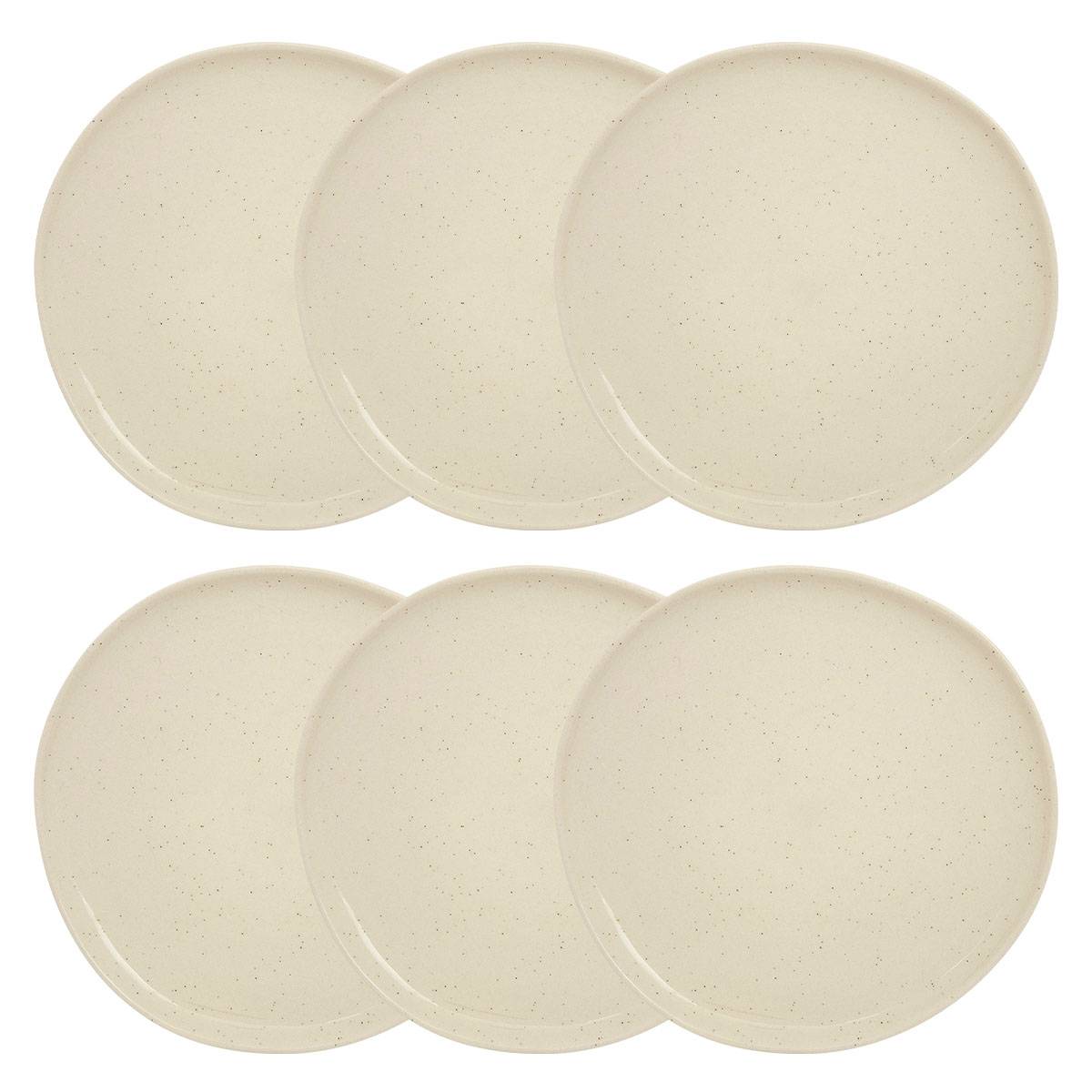 Lote de 6 platos llanos "Wonja" Loza, D.27 cm, Crema Crema