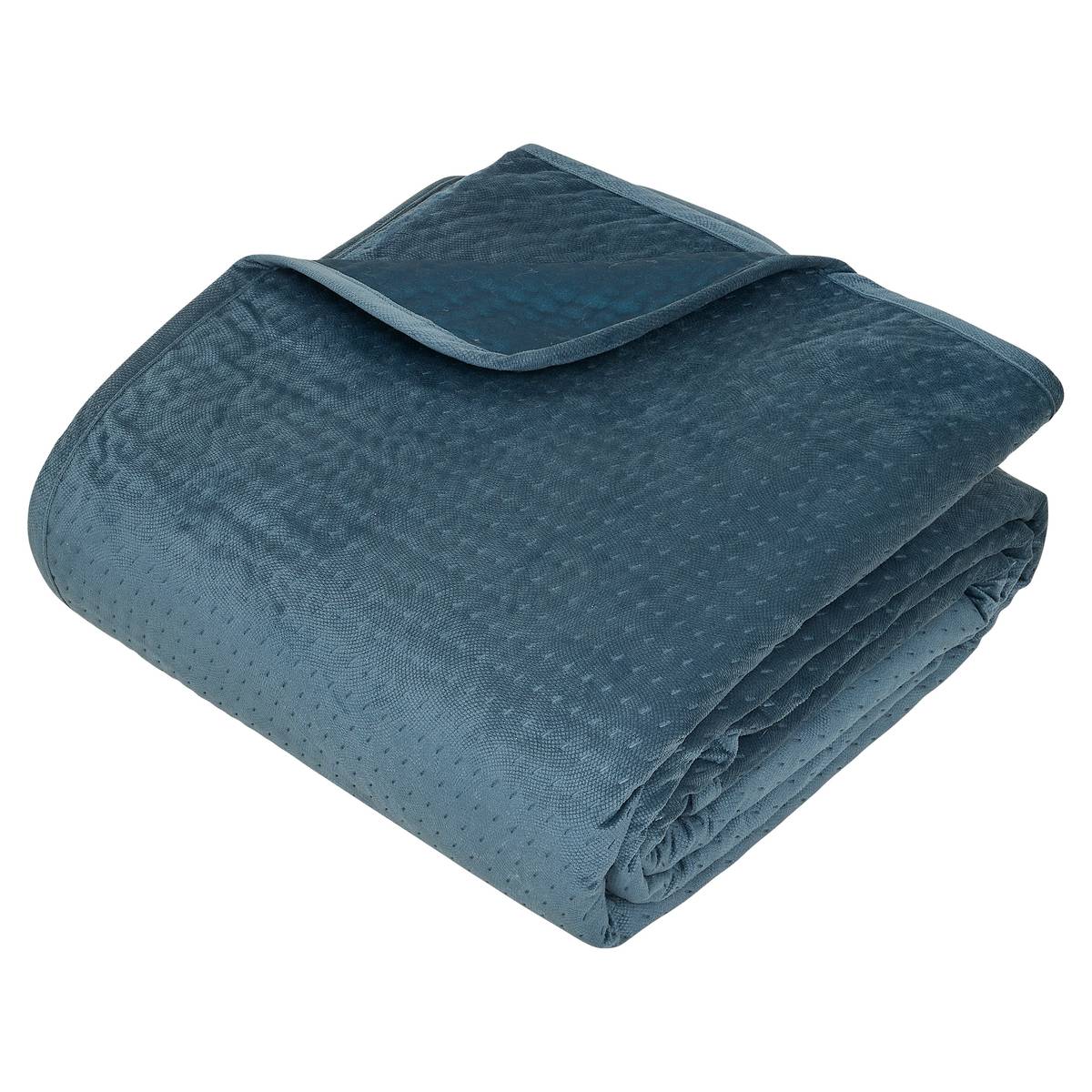 Cubrecama y 2 fundas de almohada "Lilou" Azul Egeo, 260x240 cm Azul