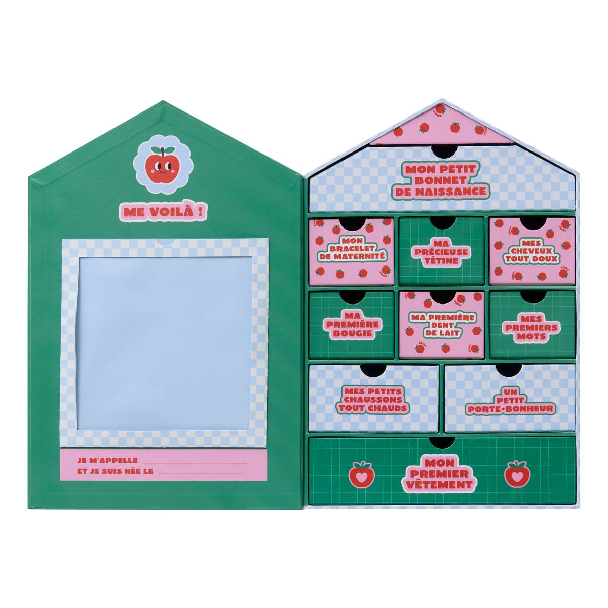 Coffret &agrave; souvenirs 10 tiroirs Pomme d'amour Univers b&eacute;b&eacute; Cadeaux de naissance
