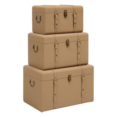 Lot de 3 malles rectangulaires bonie rangements d&eacute;co malles