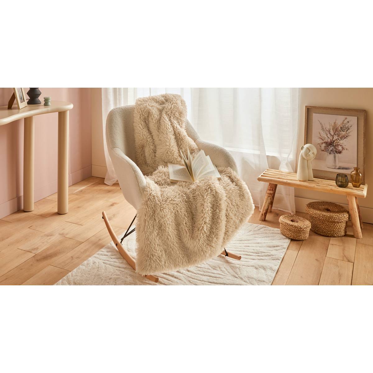 Plaid Duvia Coussins, plaids Plaids fausse fourrure