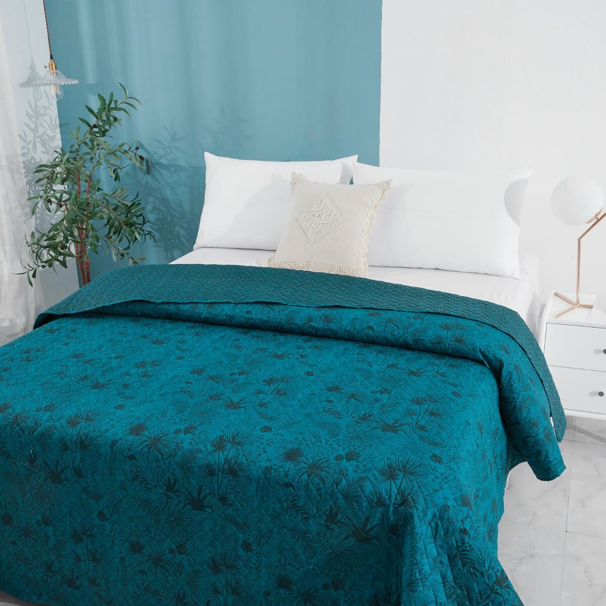 Highdi Couvre-Lit Imprimé Floral King Size Réversible Patchwork - Doux Et Matelassé 200x230cm Vert