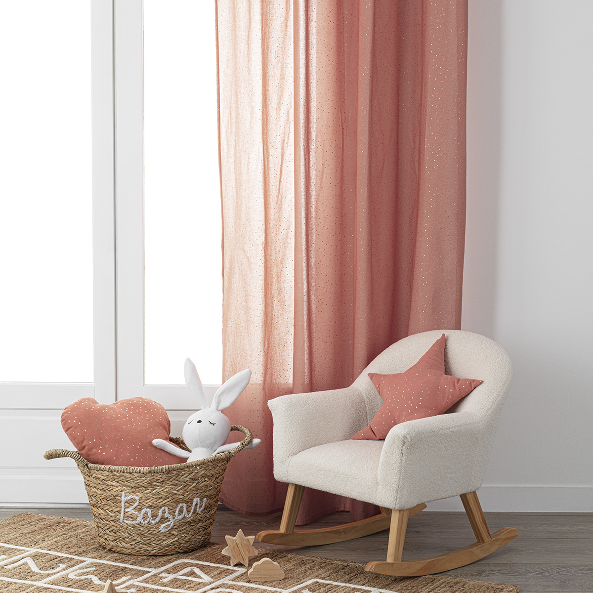 Rideau Transparent Rose 140x137 Cm - Polyester, Passe-tringle, Décoration Fenêtre Ou Porte