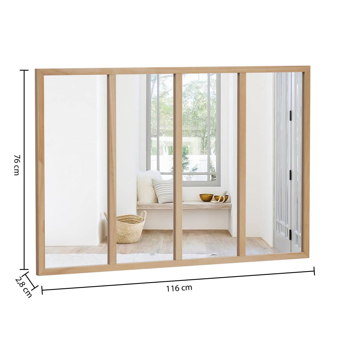 Miroir D'Atelier Nae Atmosphera - Bois Paulownia 116x76cm - Résistant à L'Humidité - Pour Salle De Bain