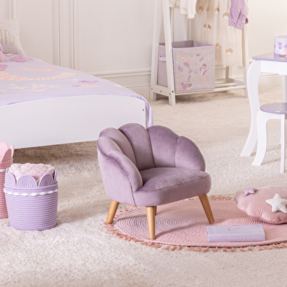 Fauteuil Enfant Atmosphera – Velours Rose Pailleté, Pieds En Pin – Confort Et Style