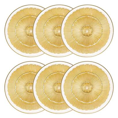 Set di 6 piatti piani "celeste" vetro, d.28 cm, dorato