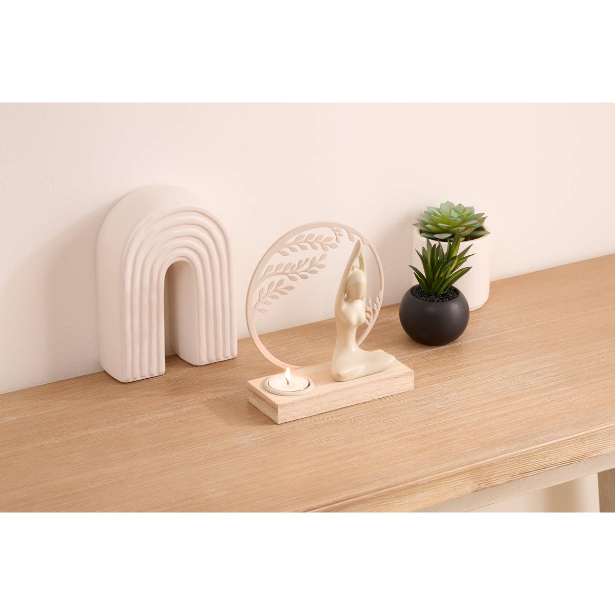 Portacandele "Yogi" Multicolore, 15x6 cm Beige