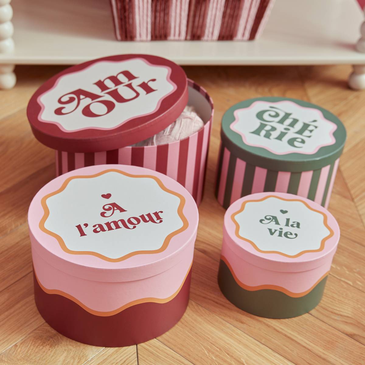 Set di 4 scatole "Cherie" Rosso, 25x15 cm Rosso