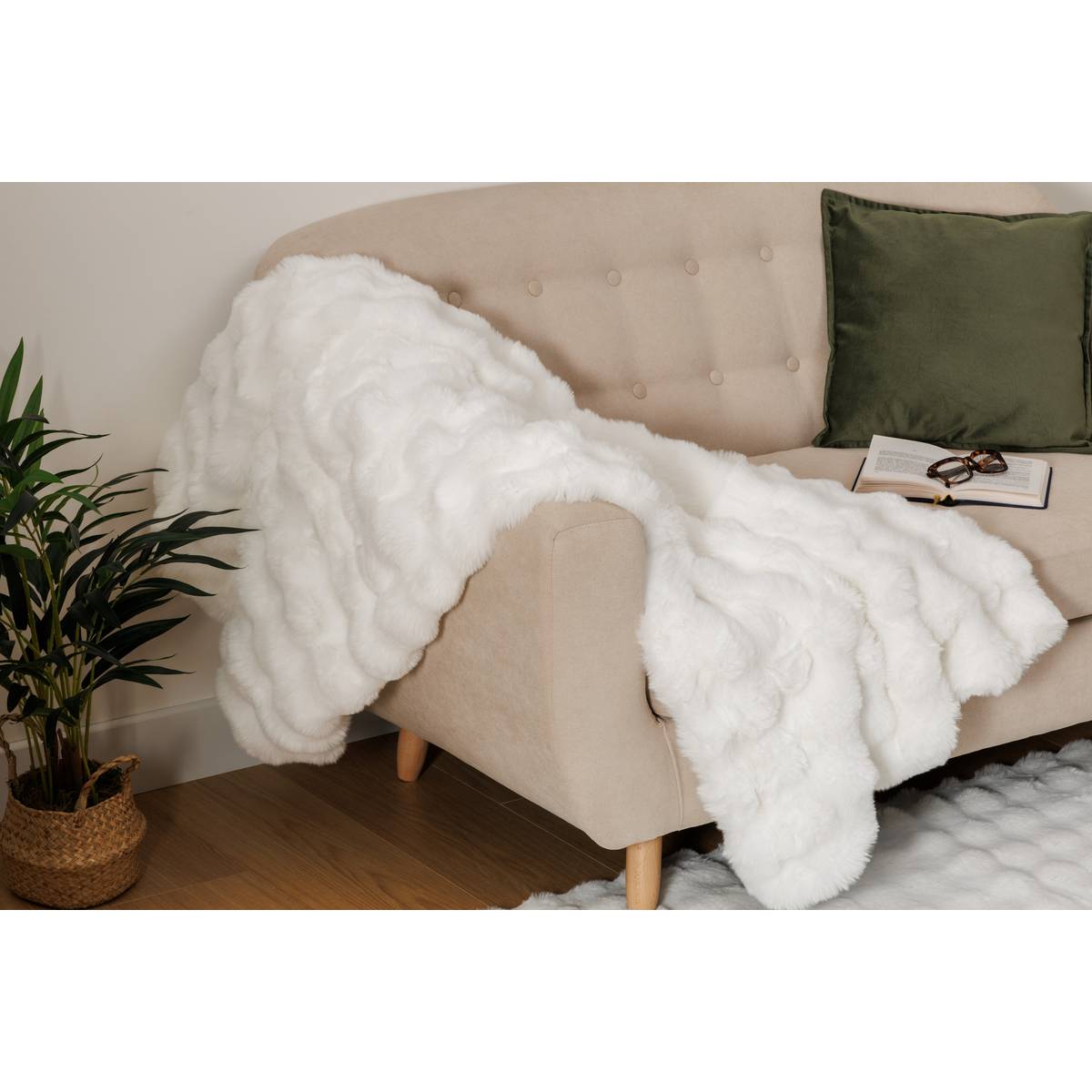 Plaid in finta pelliccia 3D "Zephy" Bianco, 160x120 cm Bianco