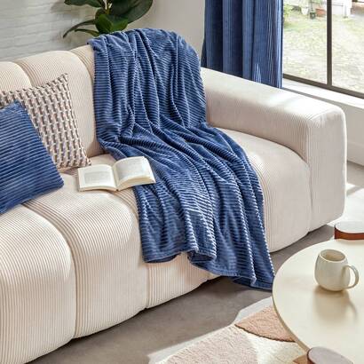 Plaid in flanella a coste "arum" blu inchiostro, 240x220 cm