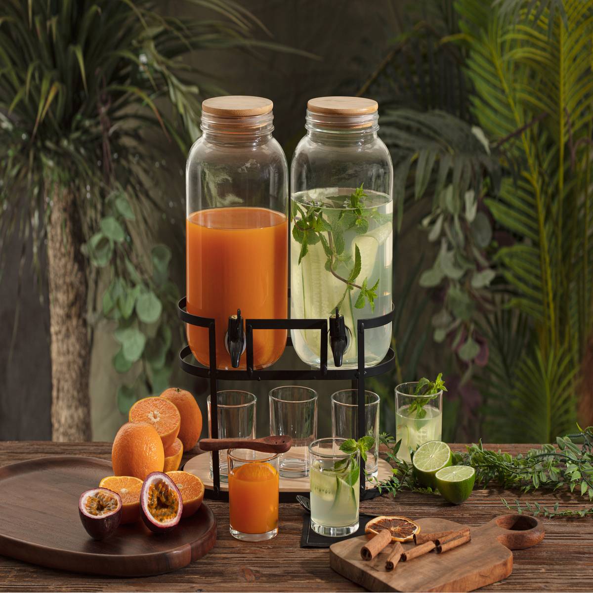 Dispenser doppio con 6 bicchieri "Duo" 3,3L, Trasparente Trasparente