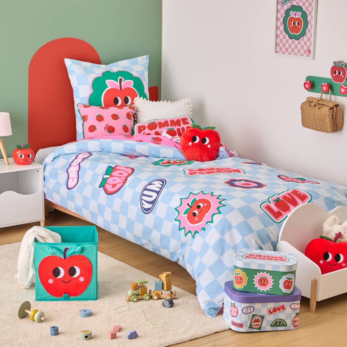 Parure letto reversibile "Mela d'amore" 200x140 cm 'Atmosphera x Cha Cha Pop' Blu