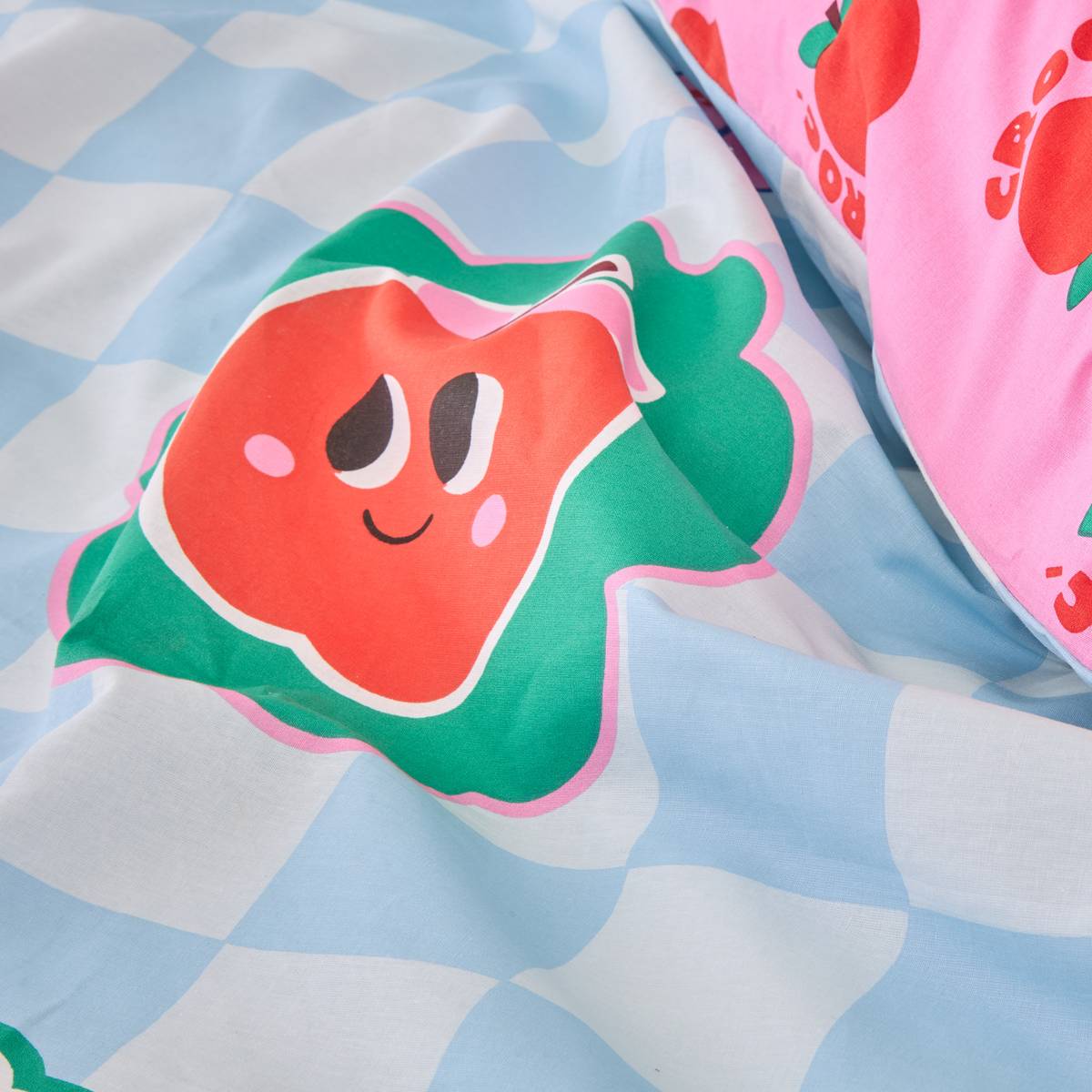 Parure letto reversibile "Mela d'amore" 200x140 cm 'Atmosphera x Cha Cha Pop' Blu