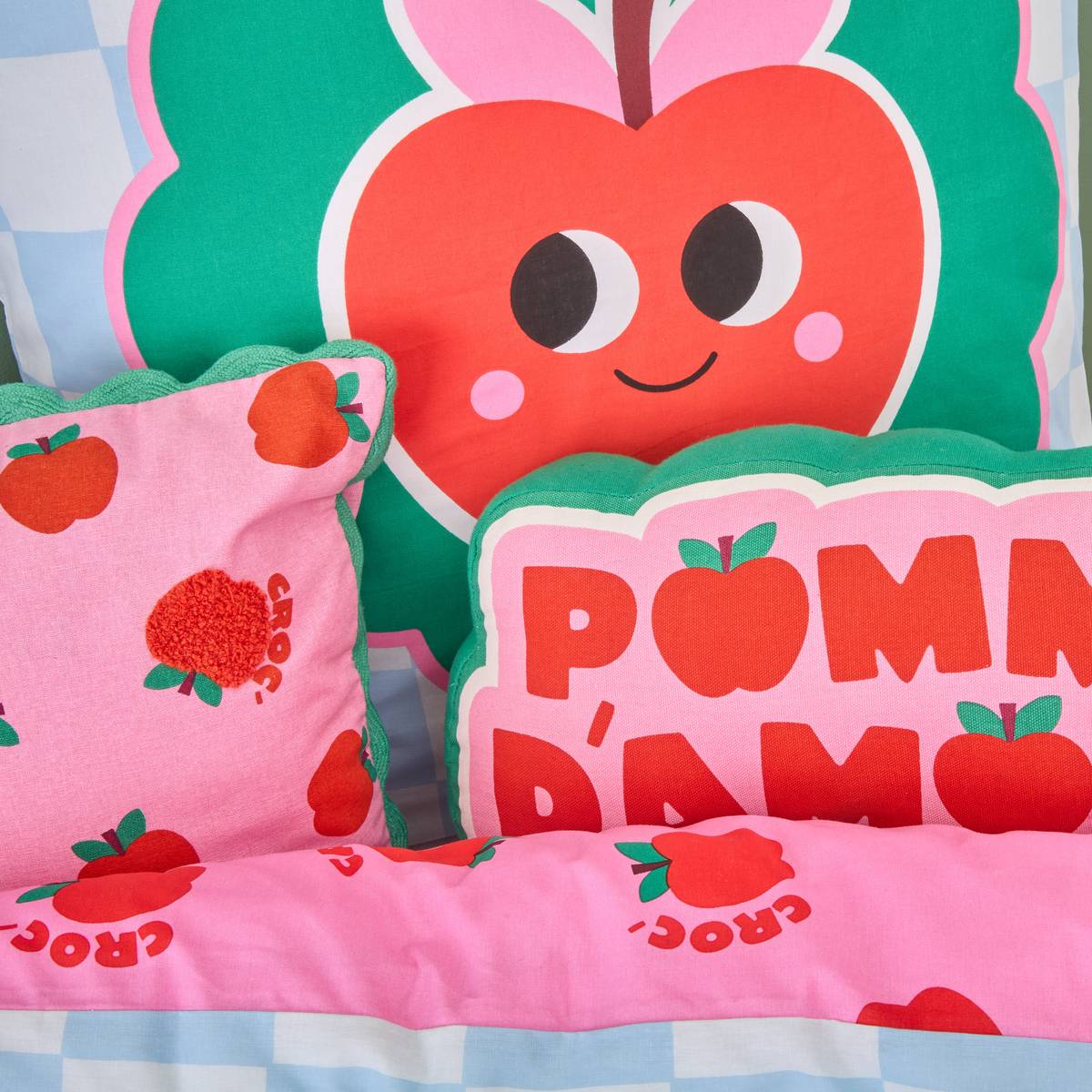 Parure letto reversibile "Mela d'amore" 200x140 cm 'Atmosphera x Cha Cha Pop' Blu