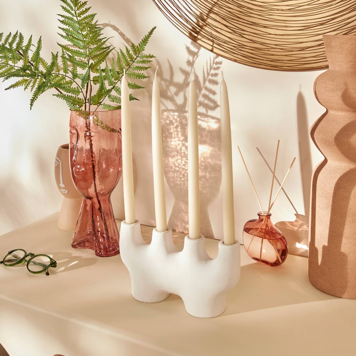 Candelabro "Sien" Gres (ceramica) Bianco, H.12,5 cm Bianco