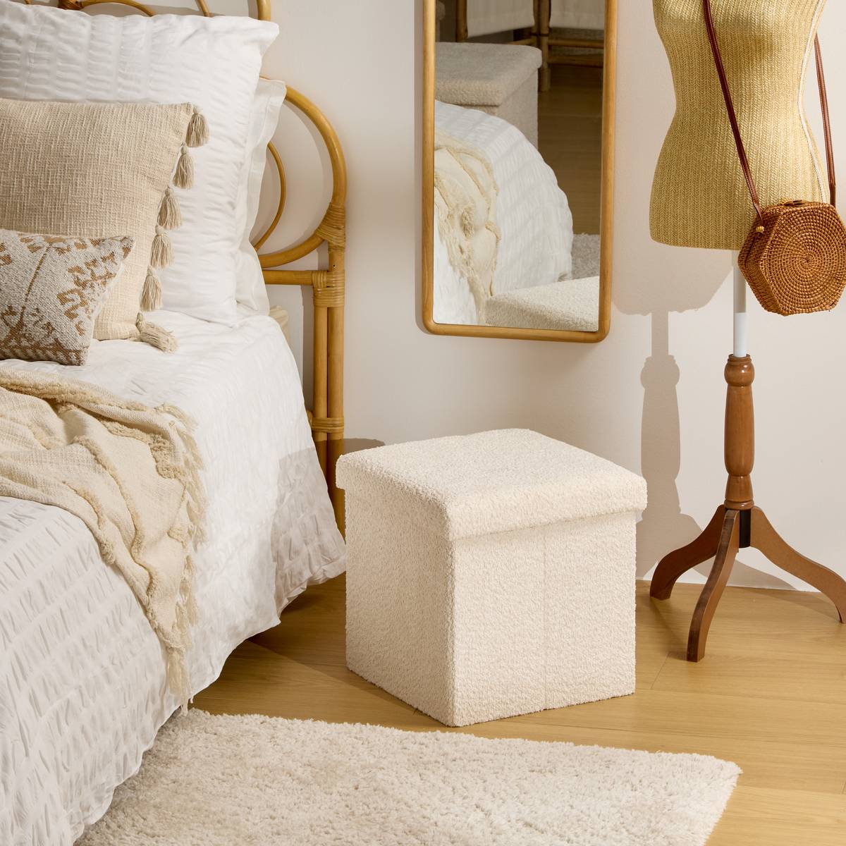 Pouf pieghevole "Soana" Avorio, 38x38 cm Avorio