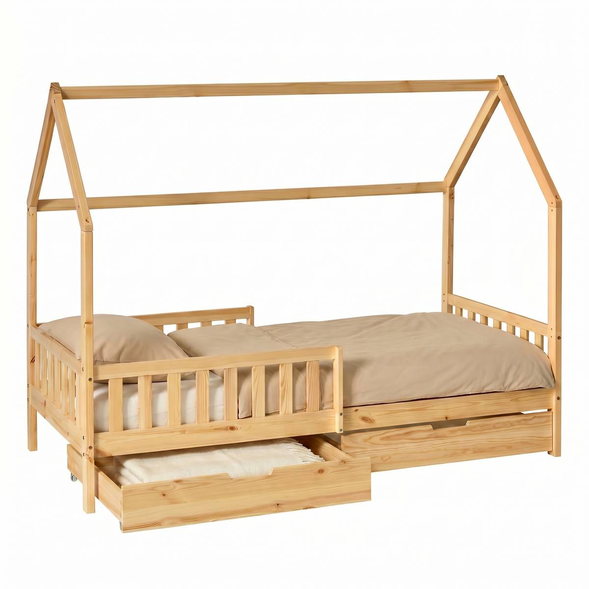 Letto a casetta per bambini "Bosco" Beige, 98 x 194,8 cm Beige