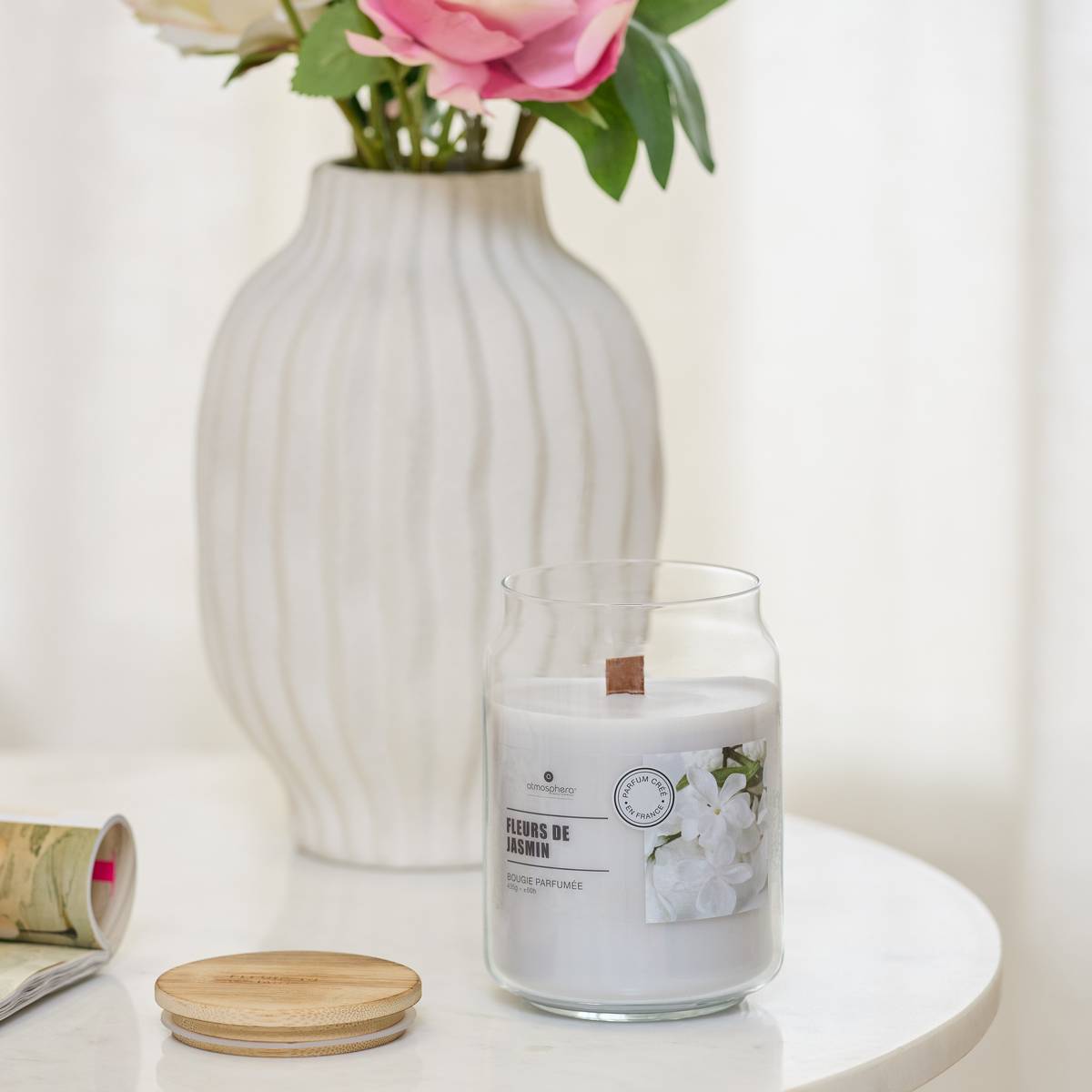 Candela profumata rotonda "Viky" Profumo floreale, Fiore di gelsomino, 435g Fiore di gelsomino