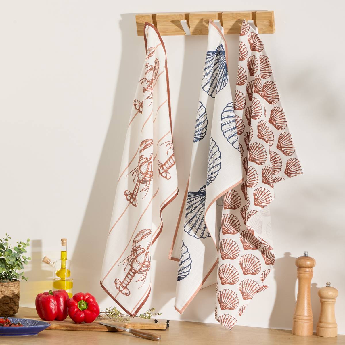 Set di 3 strofinacci da cucina "Oceania" Multicolore 2, 180 g/m2, 70x45 cm Multicolore 2