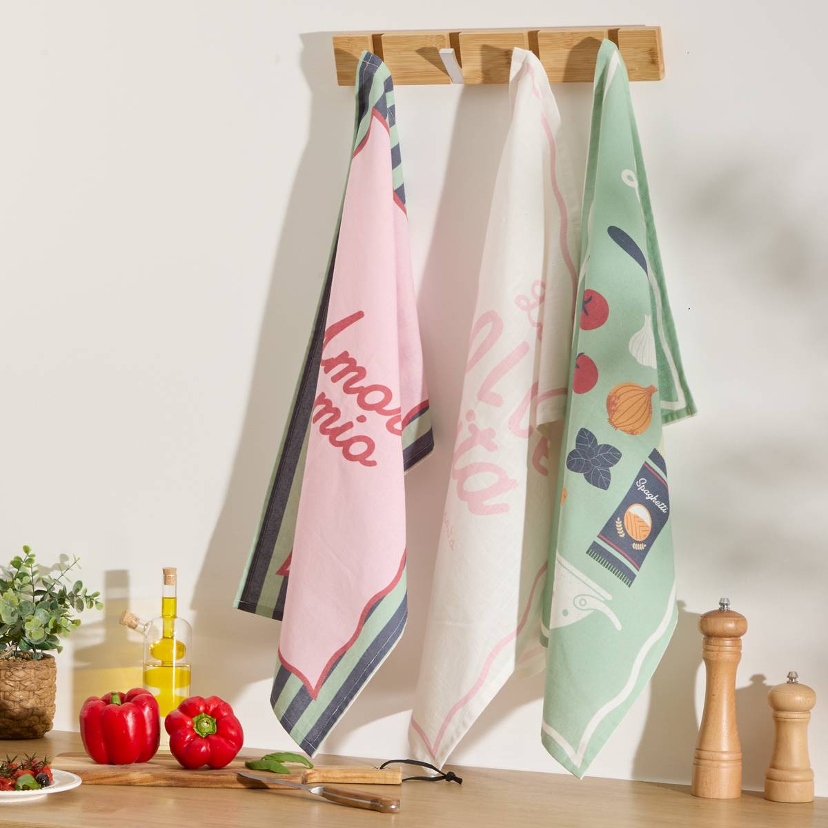 Set di 3 strofinacci "Della pasta" Multicolore, 180 g/m&sup2;, 70x45 cm Multicolore