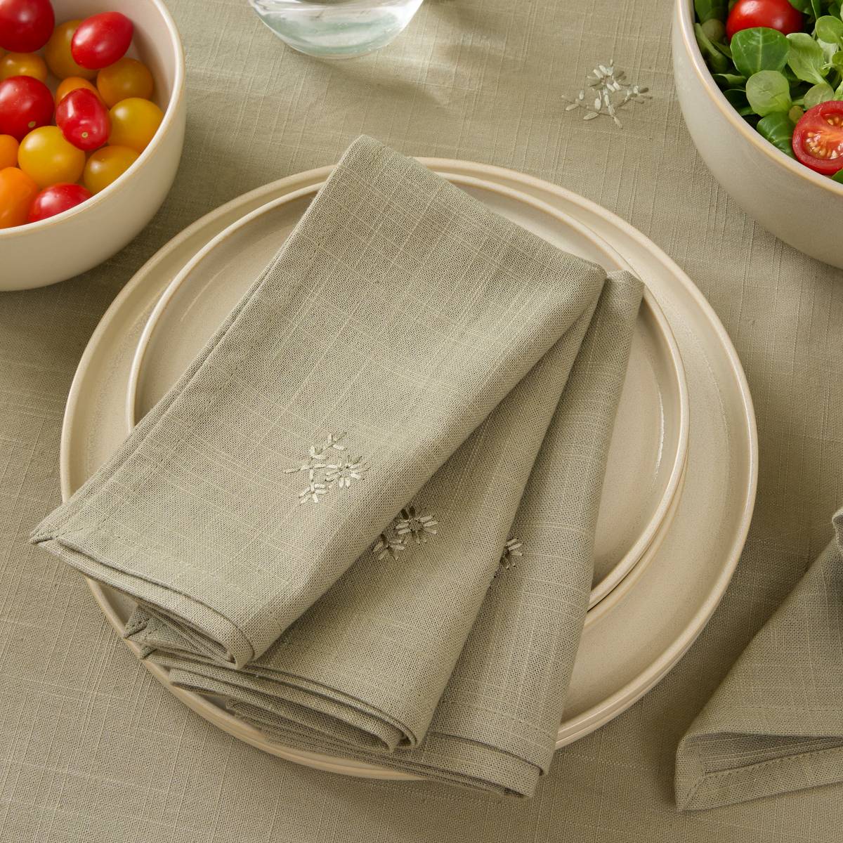 Set di 4 tovaglioli "Joy" Verde kaki, 180 g/m2, 40x40 cm Verde cachi
