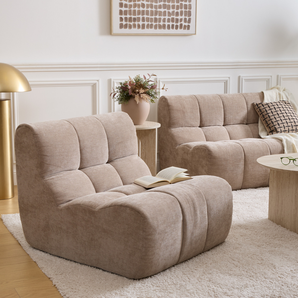 Set divano e poltrona "Miroa" 1 divano a 2 posti, 1 poltrona, beige Beige