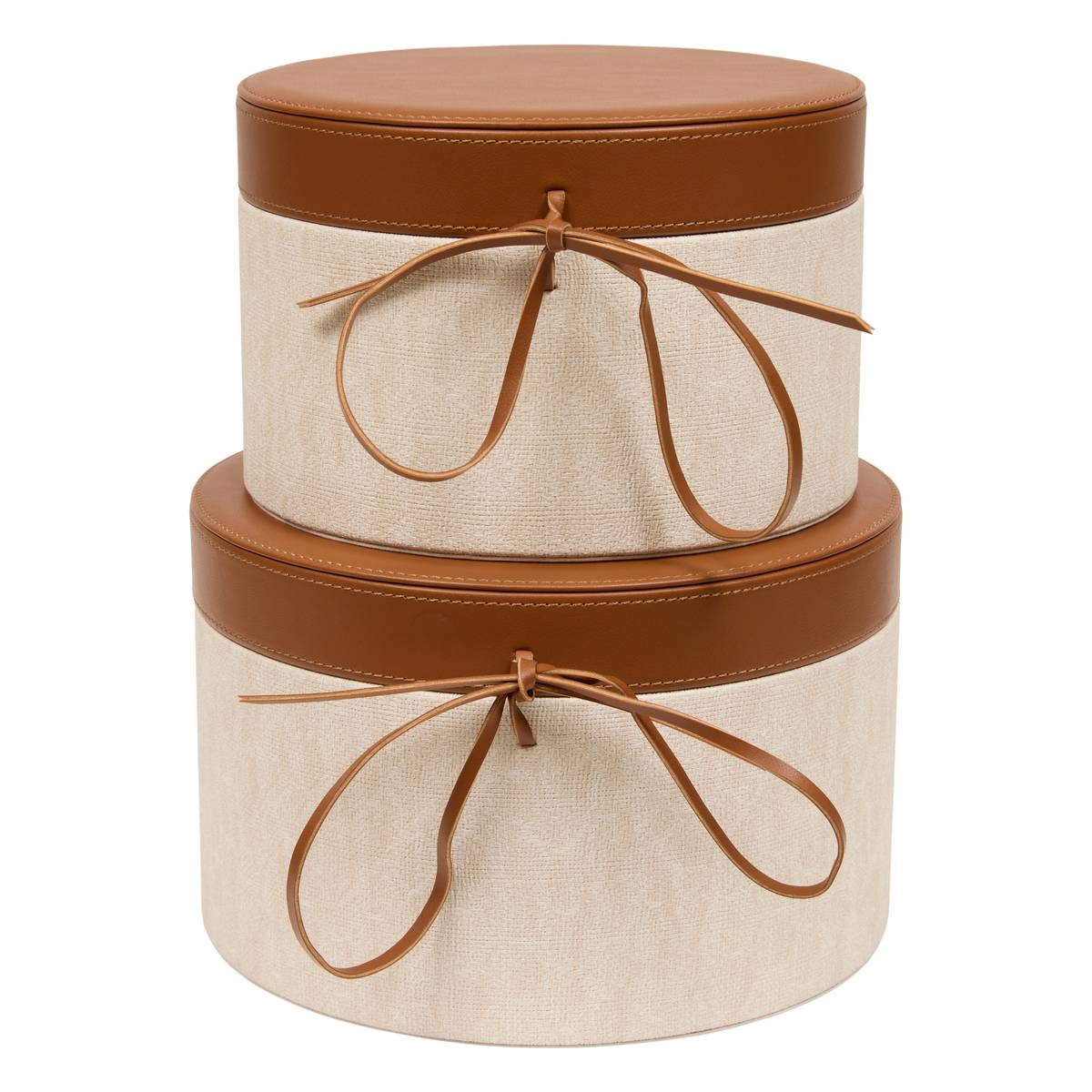 Set di 2 scatole rotonde portaoggetti "Whisky" Crema, Ø 24/28 cm Crema