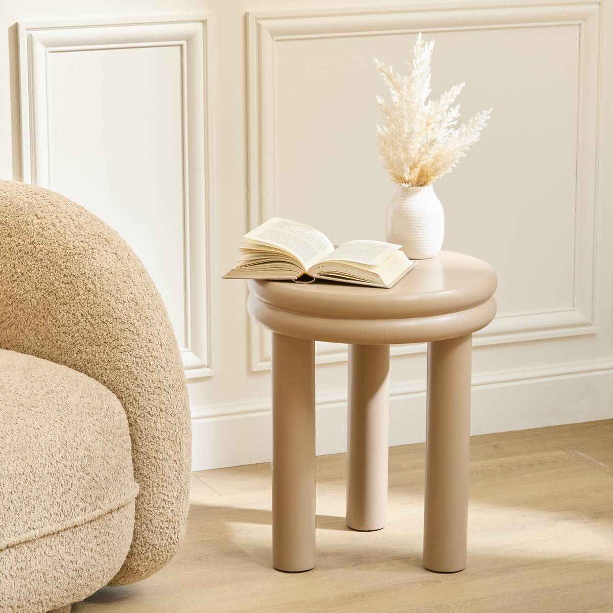 Tavolino "Plump" Pino, Beige, D.40 cm Beige