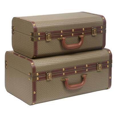 Set di 2 bauli rettangolari "bonie" verde kaki, l.40/45,5 cm