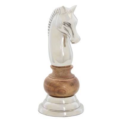 Pi&egrave;ce d'&eacute;checs "johan" manguier / aluminium, h.25 cm
