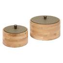 Set di 2 scatole decorative rotonde "Bonie" Legno di hevea, Verde kaki, D.14,8/19,5 cm Verde cachi
