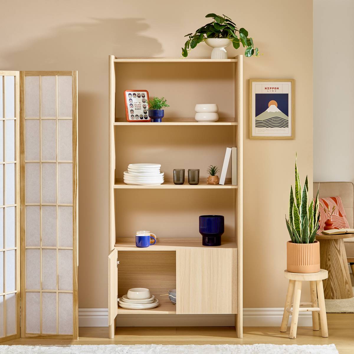 Libreria rettangolare a 3 livelli "John" Beige, 180x85 cm Beige