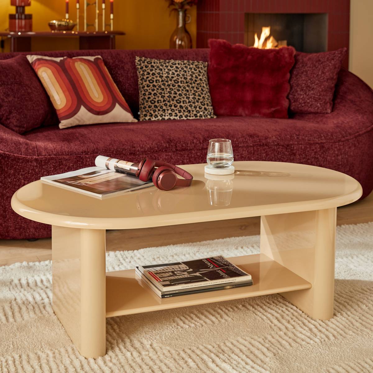 Tavolino da caffè ovale "Douglas" Beige, 110x60 cm Beige