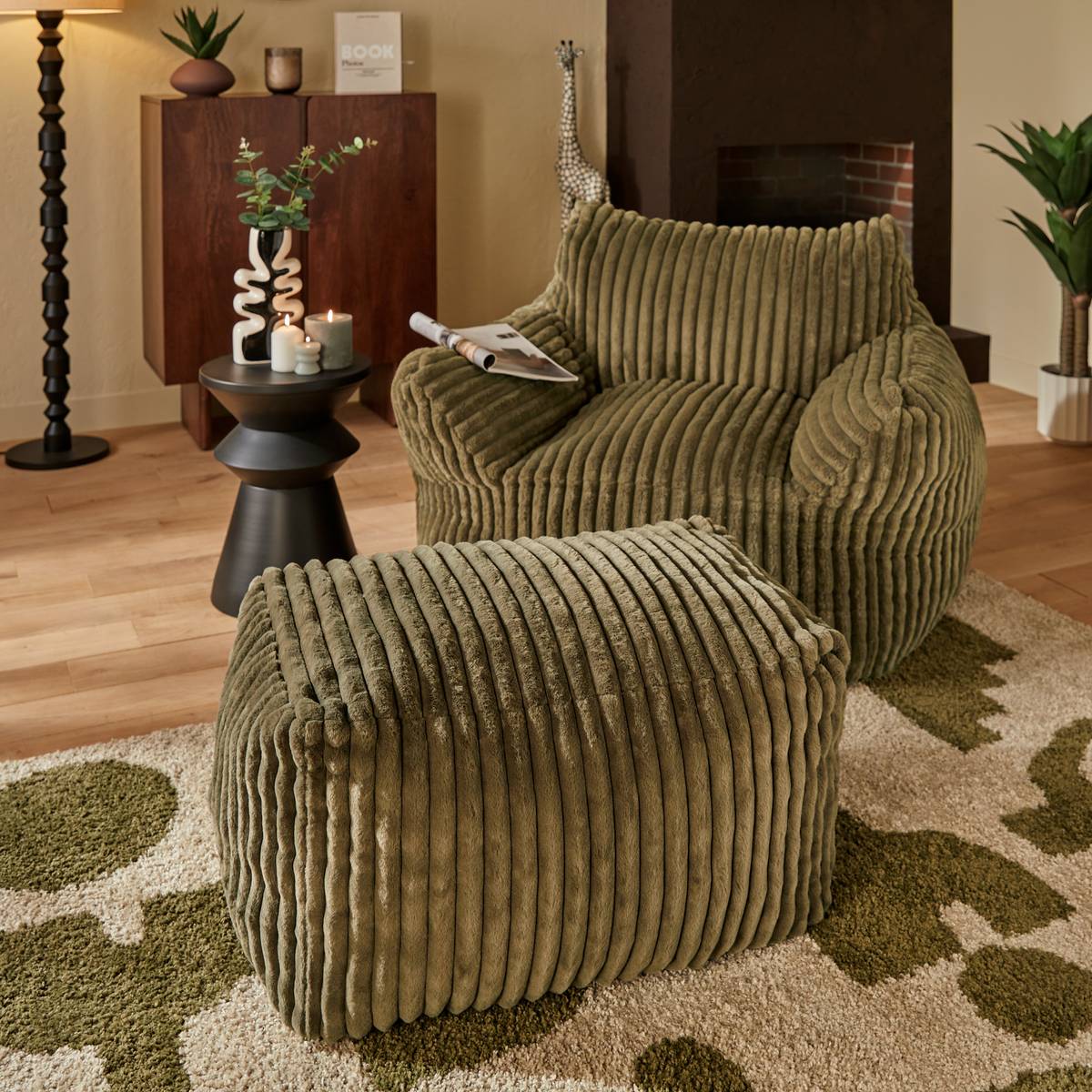 Pouf XL "Muzi" Verde kaki, 78x61 cm Verde cachi