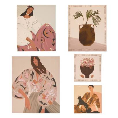 Set di 5 tele stampate "cynthia" 29x35 cm, multicolore