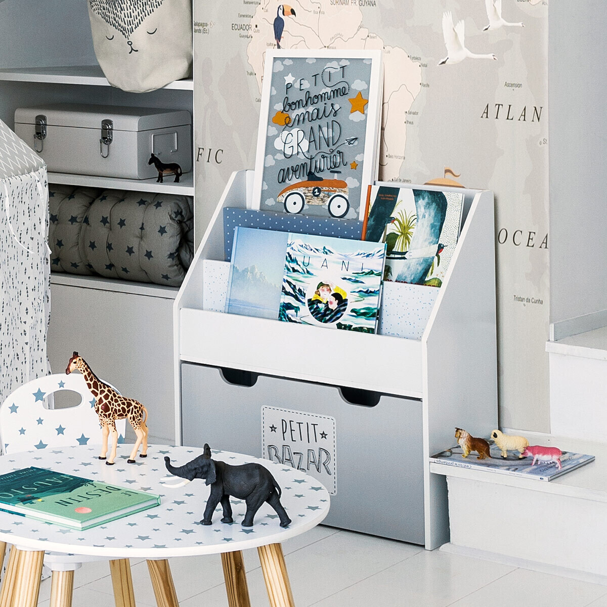Libreria per bambini su ruote Grigio, H.70 cm Grigio