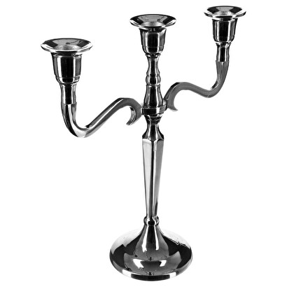 Portacandele in metallo argento, h.27 cm