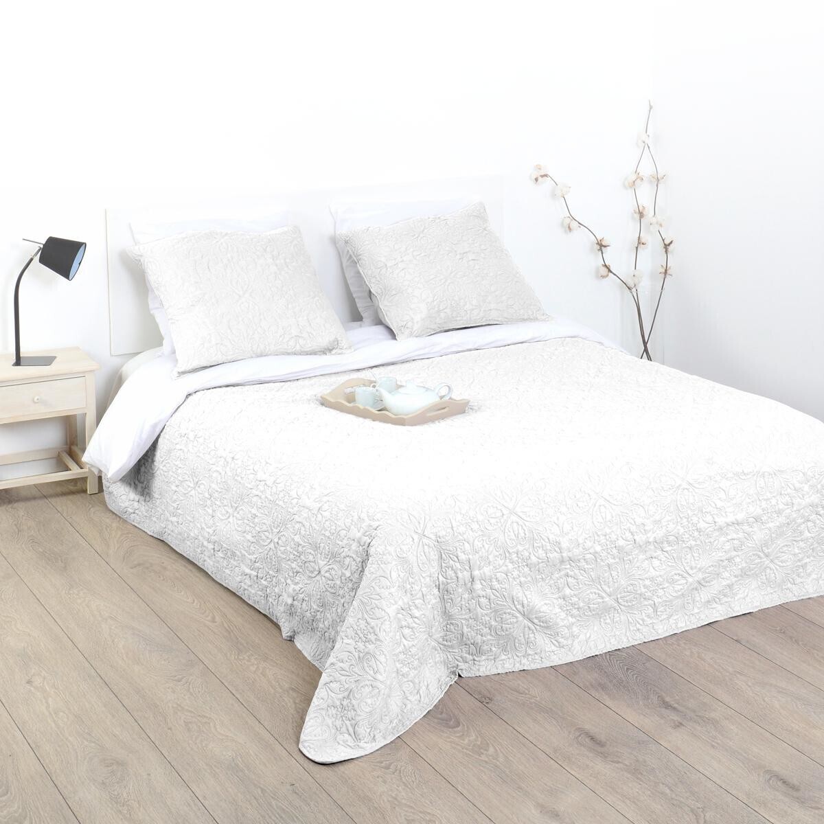Copriletto, 2 federe "Arabesque" Bianco avorio, 260x240 cm Bianco avorio